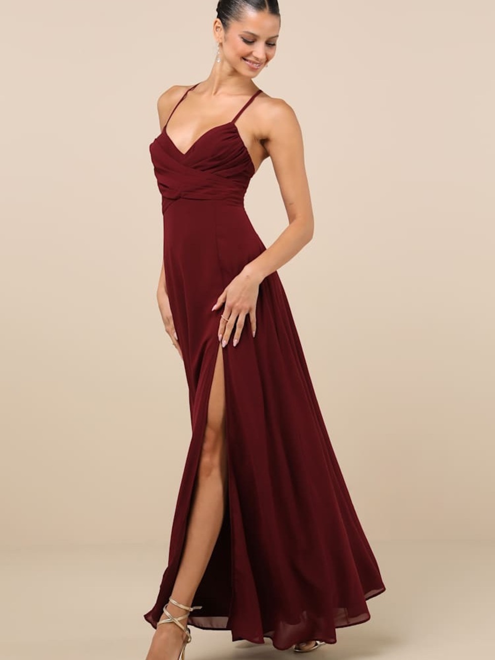 NWT Lulus Event Ready Burgundy Backless Lace-Up Maxi Dress